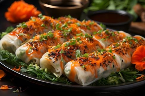 Rollitos de pavo y verduras con salsa de yogur