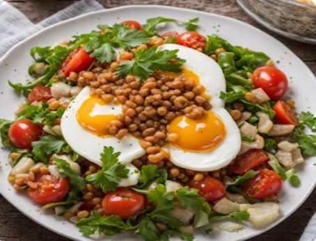 Ensalada de lentejas con huevo