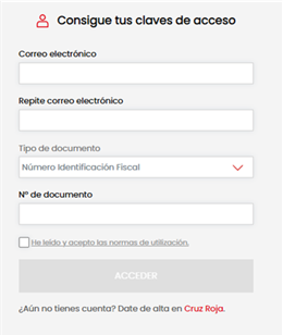 formulario para conseguir las claves de acceso