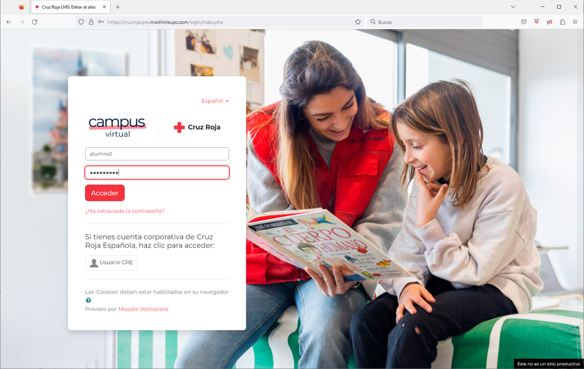 pantalla de acceso donde introducir claves