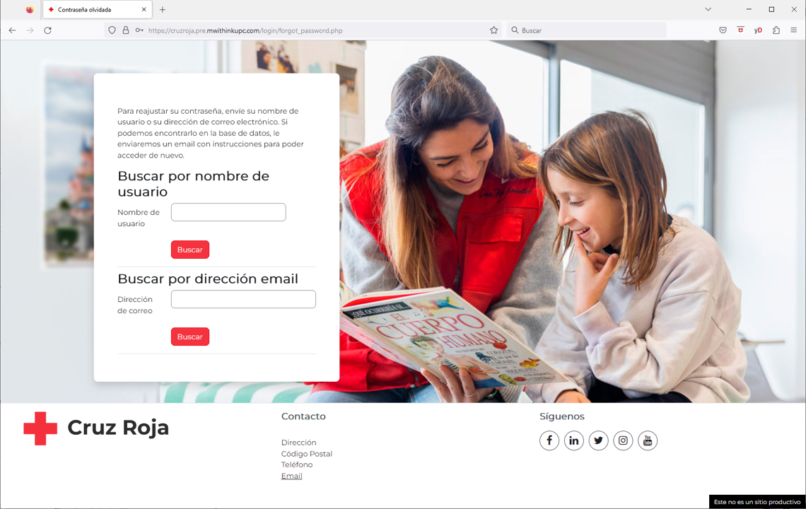 recuperar contraseña buscando por usuario o dirección de e-mail