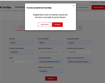 Ya eres usuario de Cruz Roja. Regístrate si aún no tienes claves de acceso o accede si ha las tienes. REGÍSTRATE o ACCEDER