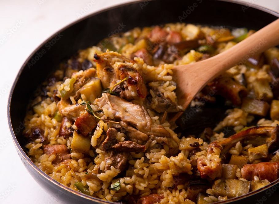 Conejo con setas y arroz integral